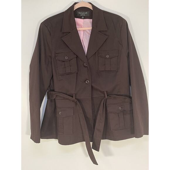 Signature By Larry Levine Women Brown Business Casual Career Jacket Belted - Picture 1 of 9